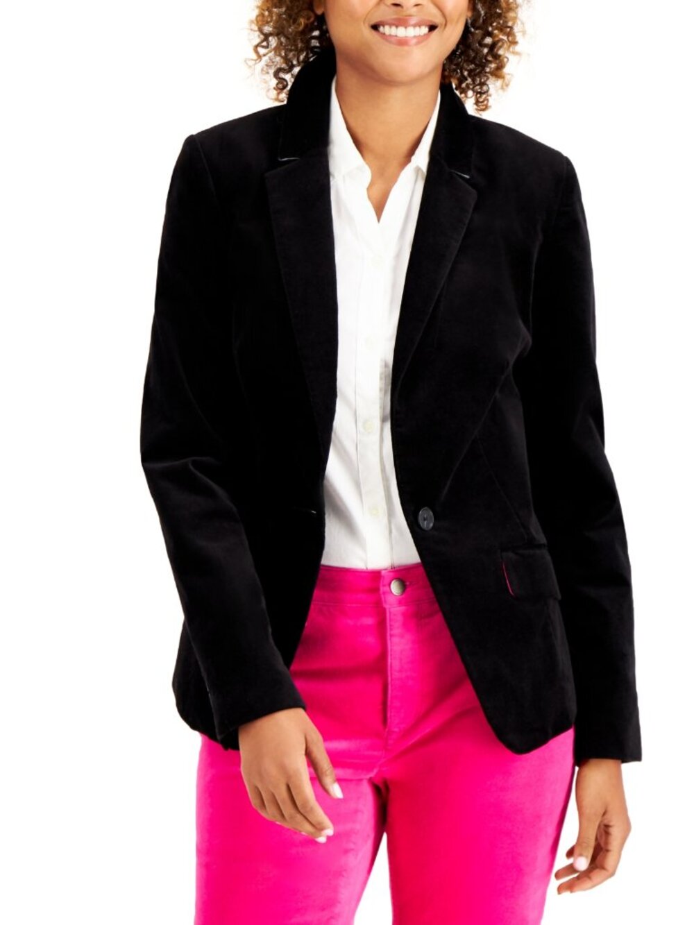 NWT Charter Club Size 4 Black Velveteen One-Button Blazer Jacket NEW